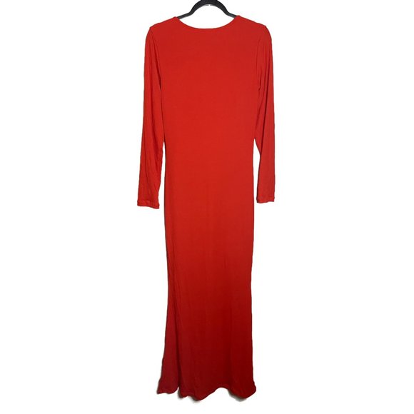 Popilush | Built-In Shapewear Long Sleeve Maxi Lounge Dress in Red - Picture 3 of 8